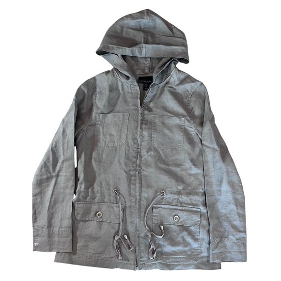 Cynthia Rowley XS Gray Linen Hooded Jacket W/Front Pockets & Drawstring Waist - Picture 1 of 8
